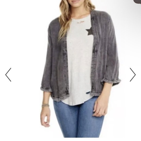 NWT Chaser Chaser Gray Washed Long Sleeve Cardigan - Picture 1 of 6